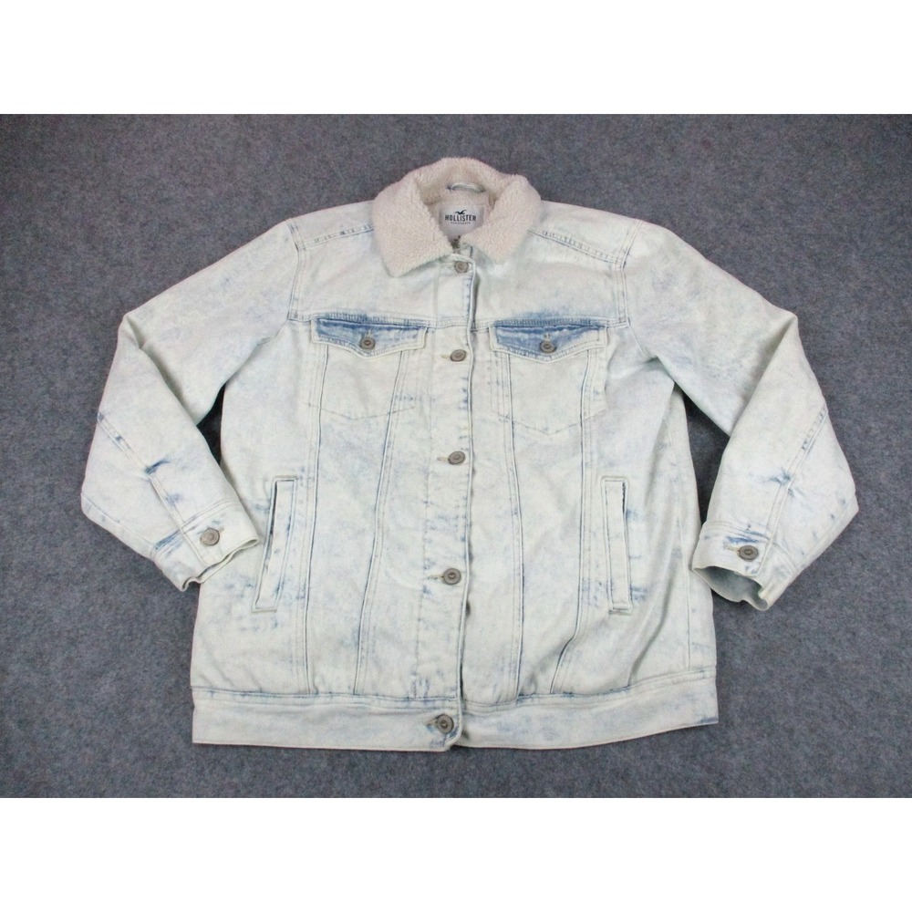 Hollister Jacket Womens Medium Blue Denim Sherpa Lined Boyfriend Light Wash